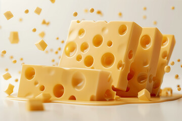 Yellow Emmental cheese with signature holes. 