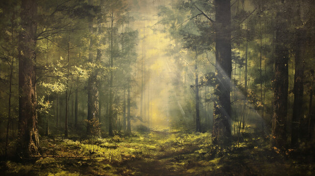 an old painting forest on canvas_3