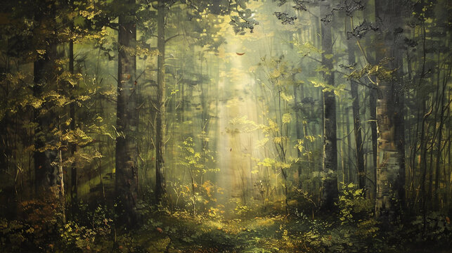 an old painting forest on canvas_2