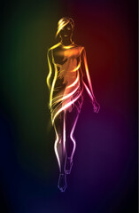 Hand-drawn fashion model from a neon. A light girl's. Fashion girl. - 758013349