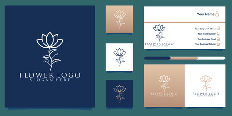 Luxury flower logo design with line art style and business card