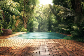 Swimming pool in a tropical garden 