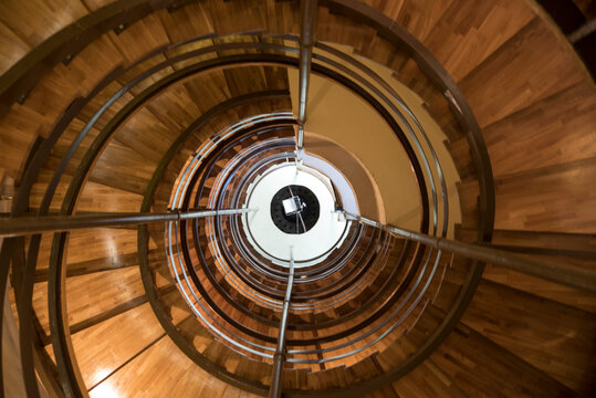 Spiral staircase inside the casino mont parnes in mountain of Parnitha, Attiki, Greece
