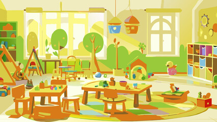 kids-playroom--kindergarten-child-apartment-game-vector illustration