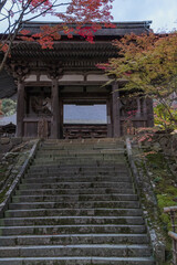 Fototapeta premium 日本 滋賀県犬上郡甲良町にある西明寺の二天門と参道沿いの紅葉