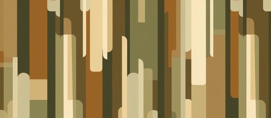 Abstract geometric retro seamless pattern featuring repeated figures and lines in brown and light olive colors suitable for modern interior design, wallpaper, and textile industry.