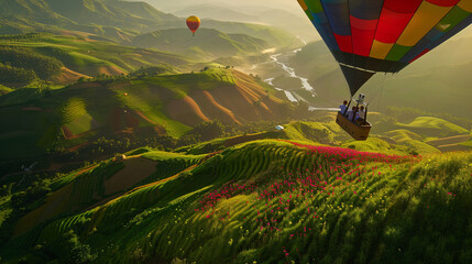  a sunrise hot air balloon ride over rolling hills