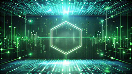 Obraz premium Abstract Binary Code Background with Technology Light and Digital Design Illustration in Green and Blue Tones, Futuristic Texture for Business Web Concept