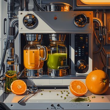 Blender With Oranges and matcha Painting
