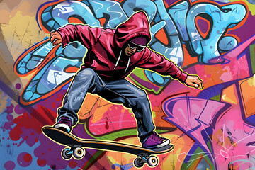 Skateboarding-Illustration: Dynamische Action in urbaner Umgebung