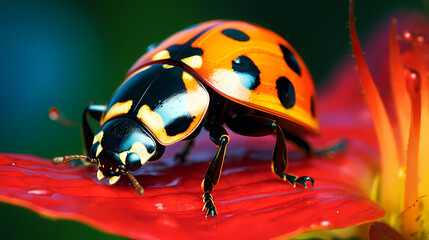 Ladybug on flower, a ladybug on background