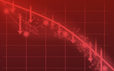 red chart which shows a crashing development with arrows and dots, graph, downward trend, decrease, decline, business, economy, diagram, arrow, stock market, drop, economic bubble, crisis