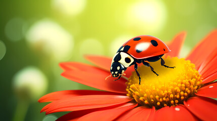 Obraz premium A close-up macro photo of a vibrant ladybug