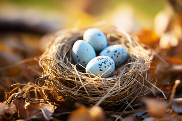 Fototapeta na wymiar Bird eggs in nest.