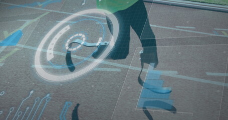 Image of data processing over disabled african american male runner