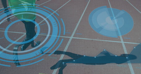 Image of data processing over disabled african american male runner