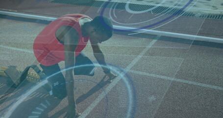 Image of data processing over disabled african american male runner