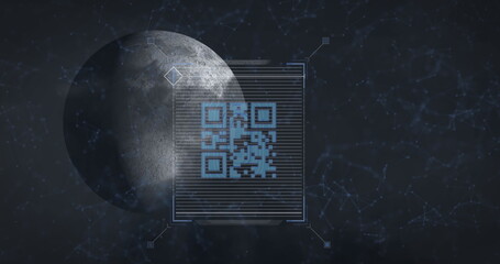 Image of data processing and qr code over globe
