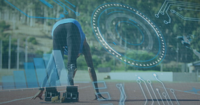 Image of data processing over disabled african american male runner