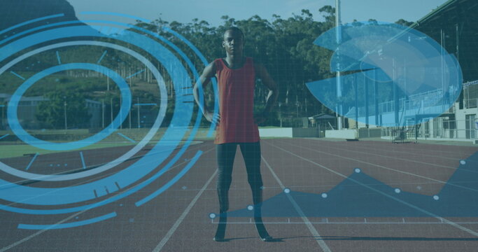 Image of data processing over disabled african american male runner