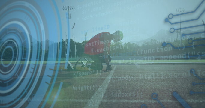 Image of data processing over disabled african american male runner - Powered by Adobe