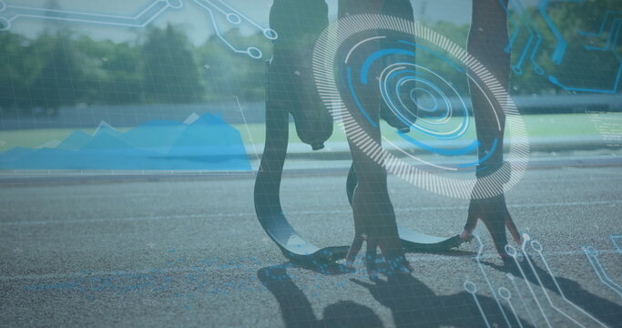 Image of data processing over disabled african american male runner