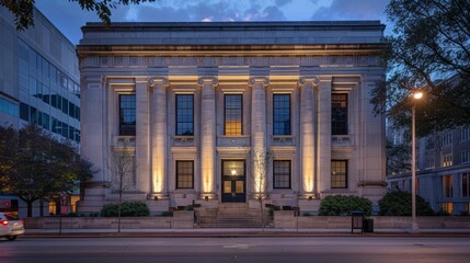 Fototapeta premium Elegant Neoclassical Architecture of a Majestic Courthouse at Dusk