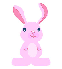 A long-eared pink Easter bunny stood and smiled.
