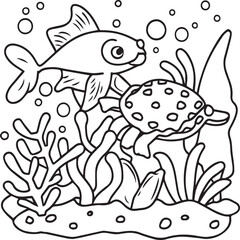 Sea life coloring pages for coloring book. Sea life outline vector