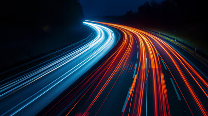lights of cars with night. long exposure, light trails on the road