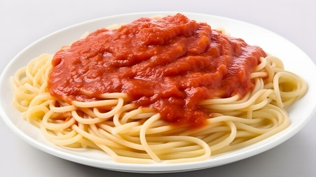 Delicious Plate of Spaghetti with Tomato Sauce on a White Background 