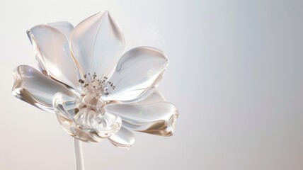 3D glass flower isolated on a light background, providing ample space for text, creating an eye-catching visual with room for customization.