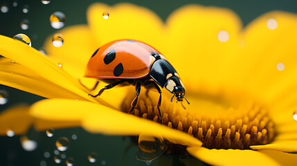 A close-up macro photo of a vibrant ladybug