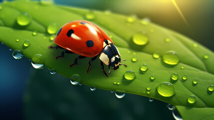 Obraz premium A close-up macro photo of a vibrant ladybug