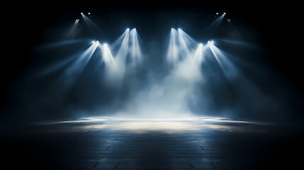 Stage illuminated by spotlights, abstract product placement background - obrazy, fototapety, plakaty