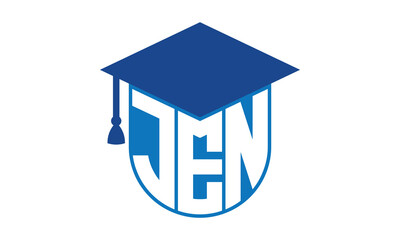 JEN initial letter academic logo design vector template. school college logo, university logo, graduation cap logo, institute logo, educational logo, library logo, teaching logo, book shop, varsity