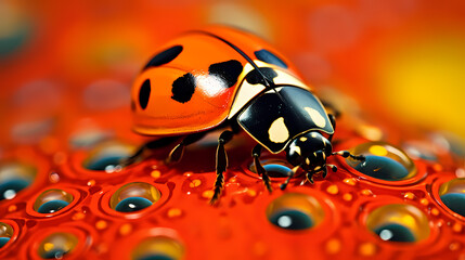A close-up macro photo of a vibrant ladybug