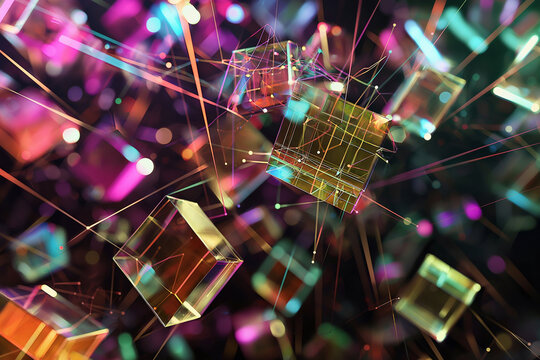 Abstract 3d rendering of chaotic geometric shapes. Futuristic background with cubes.