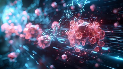 Visualize the healing power of new drugs with a 3D illustration of molecules interacting with human cells - obrazy, fototapety, plakaty