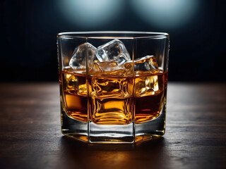 a glass of whisky with an ice cube design.