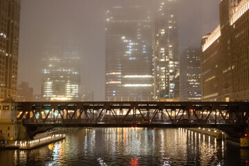 Chicago bridge during heavy fog