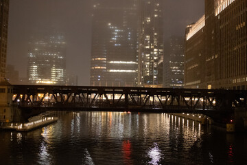 Chicago bridge during heavy fog