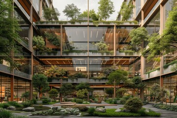 An eco office building with community-focused amenities