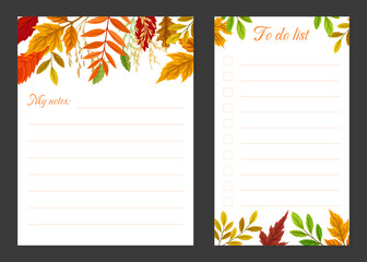 Autumn Season Note Card Design with Bright Foliage Vector Template