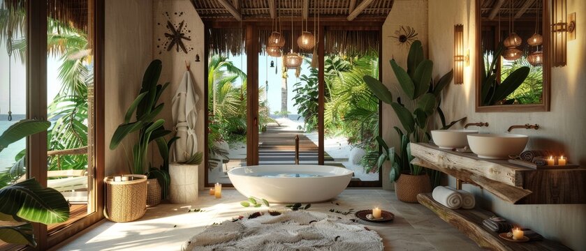 A luxurious spa on a secluded island blending natural beauty with high-end pampering
