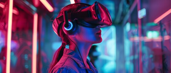 Fototapeta na wymiar A virtual reality theme park blending historical adventures and futuristic thrills with interactive