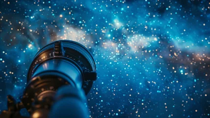 Fotobehang Beneath a canopy of stars, a portable planetarium brings the universe to your fingertips © Putra