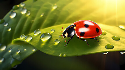 Fototapeta premium Macro shot, beautiful ladybug