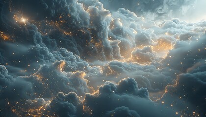 Mystical Cloudscapes, Data Rivers Flowing Through Ethereal Cloud Networks - obrazy, fototapety, plakaty