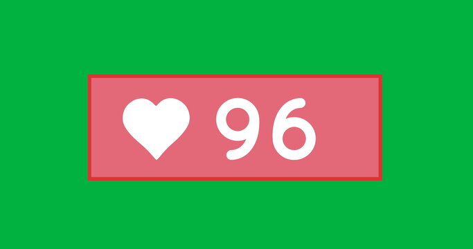 Digital image of a heart icon increasing in number on a green background 4k